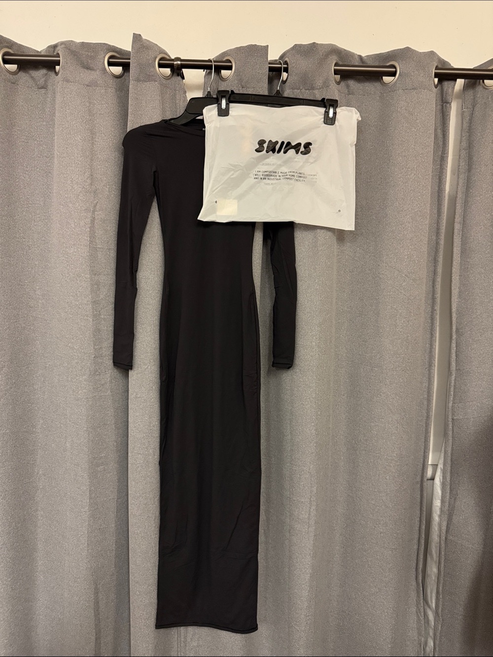 SKIMS Black Long Sleeve Bodycon Maxi Dress